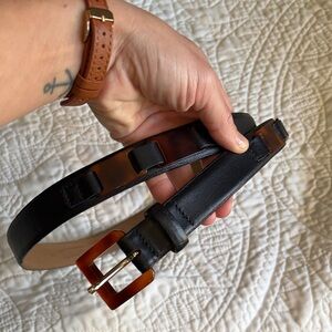Vintage Talbots Black Leather Women’s Belt with Tortoiseshell Buckle
